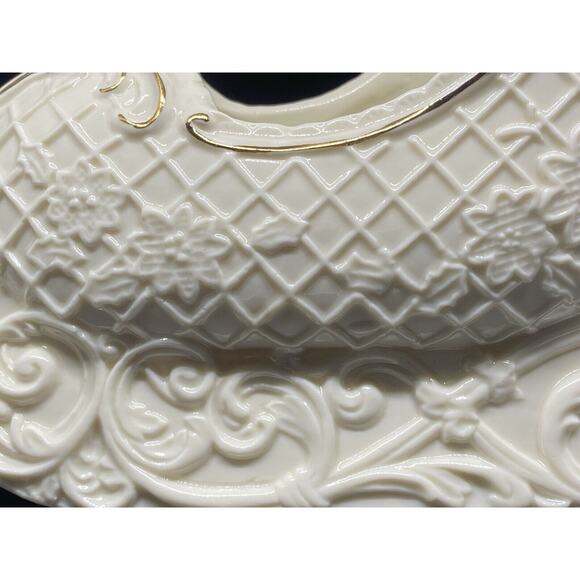 Palm Tree Company Sleigh: Christmas Holiday Décor Ivory White Gold Leaf Trim - Picture 9 of 16